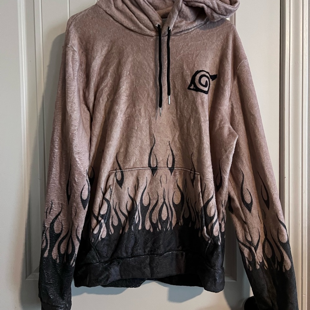 Men's Tan and Black Hoodie with Flame Design
